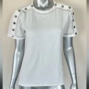 Maje White Button-Accent Short Sleeve Top